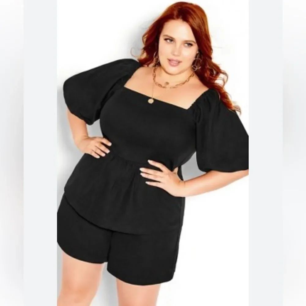 CITY CHIC Trendy Plus Size English Puff Square Neck Top